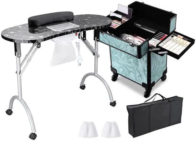 Alt view image 3 of 7 - Byootique Manicure Table Nail Desk & Rolling Makeup Train Case Kit CB Vitality