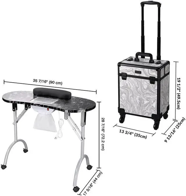 Alt view image 4 of 7 - Byootique Manicure Table Nail Desk & Rolling Makeup Train Case Kit CB Graystone