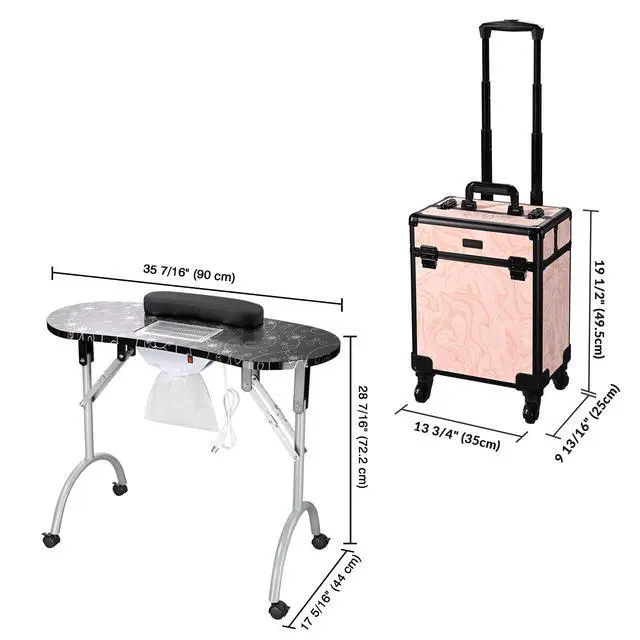 Alt view image 4 of 7 - Byootique Manicure Table Nail Desk & Rolling Makeup Train Case Kit Salon CB Dusk