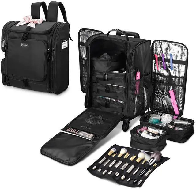 Alt view image 2 of 7 - Byootique Rolling Train Case & Hair Tools Travel Bag Kit with 6 Toiletry Bags