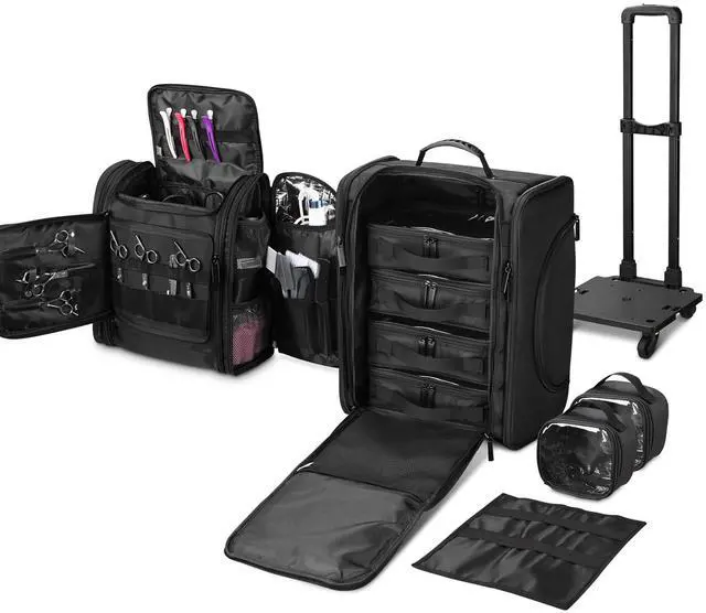Alt view image 3 of 7 - Byootique Rolling Train Case & Hair Tools Travel Bag Kit with 6 Toiletry Bags
