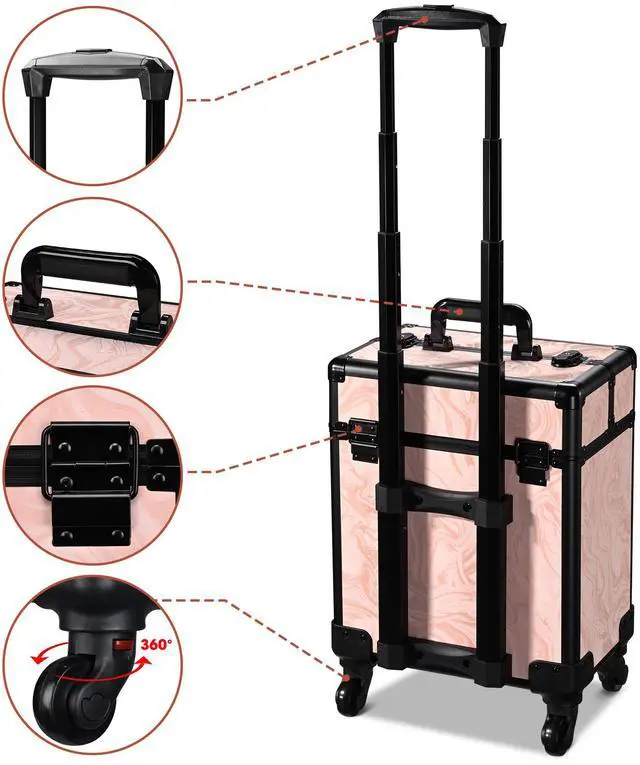 Alt view image 7 of 7 - Byootique Folding Manicure Table Nail Desk & Rolling Makeup Train Case CB Dusk
