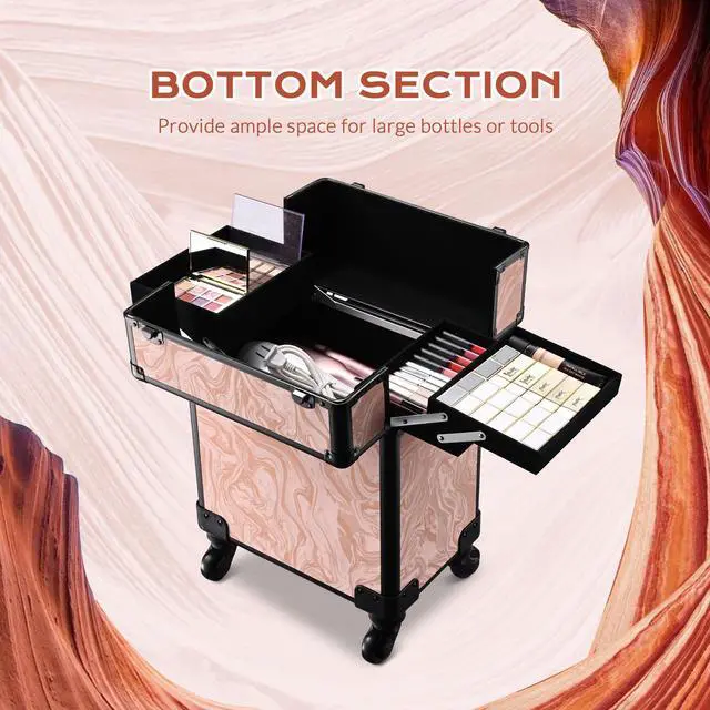 Alt view image 6 of 7 - Byootique Folding Manicure Table Nail Desk & Rolling Makeup Train Case CB Dusk