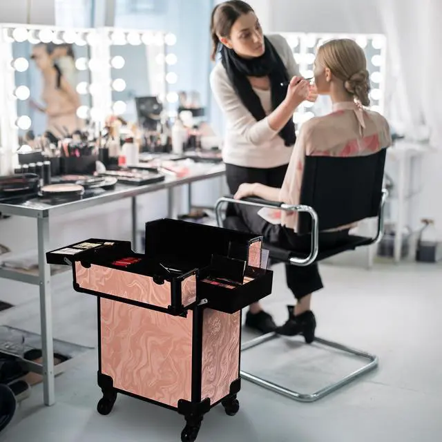 Alt view image 7 of 7 - Byootique Rolling Makeup Train Case Cosmetic Trolley Organizer Salon CB Dusk