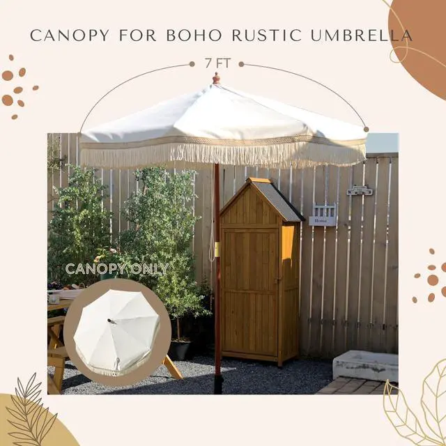 Alt view image 2 of 6 - LAGarden 7 Ft Fringe Umbrella Replacement Canopy Top Cover Boho Outdoor Garden,Beige with Tassels,BH7W-01PC