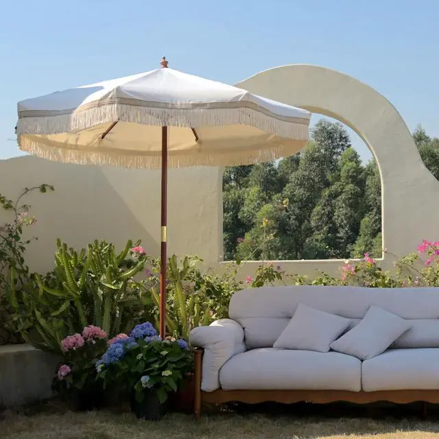 Alt view image 6 of 6 - LAGarden 7 Ft Fringe Umbrella Replacement Canopy Top Cover Boho Outdoor Garden,Beige with Tassels,BH7W-01PC