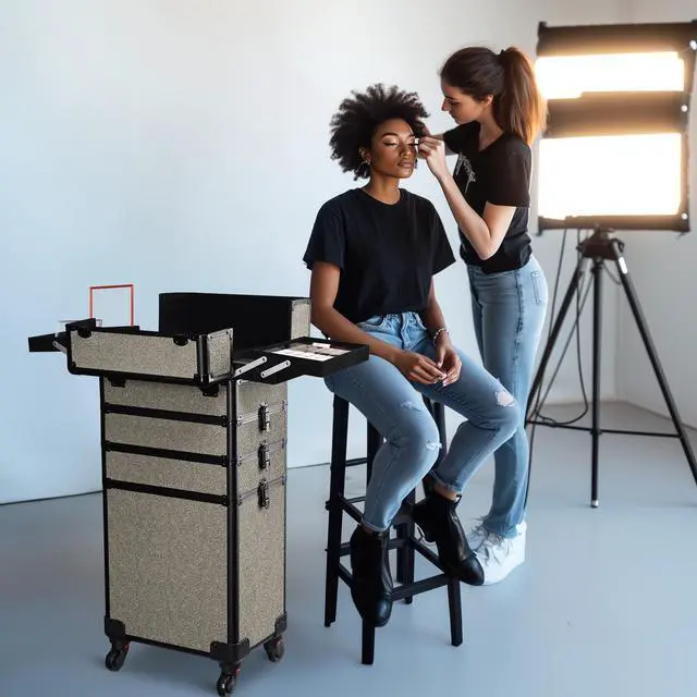 Alt view image 4 of 7 - Byootique 4in1 Rolling Makeup Train Case Cosmetic Organizer Rococo GainsBoro