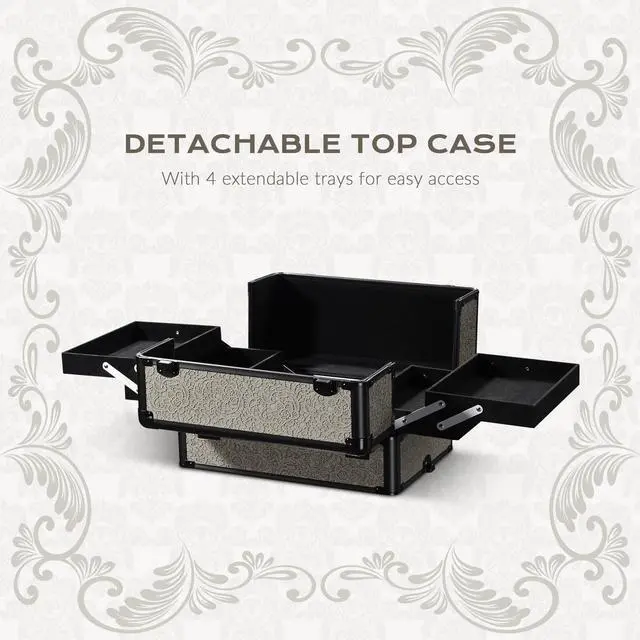 Alt view image 6 of 7 - Byootique 4in1 Rolling Makeup Train Case Cosmetic Organizer Rococo GainsBoro