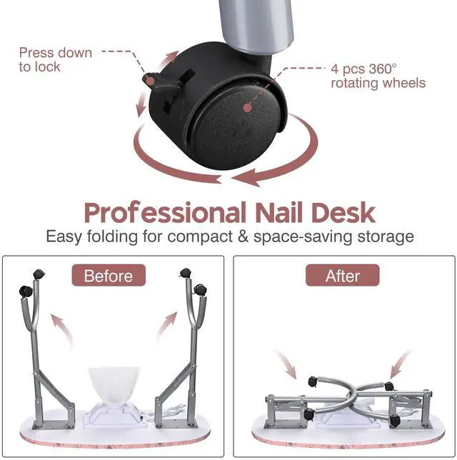 Alt view image 4 of 7 - Byootique Folding Manicure Table Nail Desk & Rolling Makeup Train Case CB Dusk