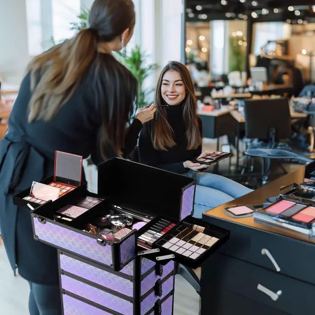 Alt view image 3 of 7 - Byootique 4in1 Rolling Makeup Train Case Cosmetic Organizer Charm ForgetMeNot