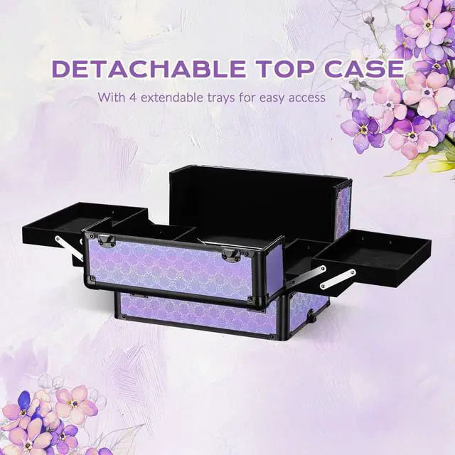 Alt view image 6 of 7 - Byootique 4in1 Rolling Makeup Train Case Cosmetic Organizer Charm ForgetMeNot