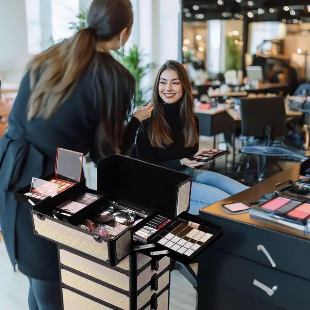 Alt view image 3 of 7 - Byootique 4in1 Rolling Makeup Train Case Cosmetic Organizer Grace ForgetMeNot