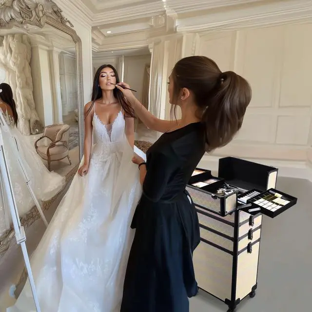 Alt view image 4 of 7 - Byootique 4in1 Rolling Makeup Train Case Cosmetic Organizer Grace ForgetMeNot