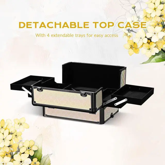 Alt view image 6 of 7 - Byootique 4in1 Rolling Makeup Train Case Cosmetic Organizer Grace ForgetMeNot