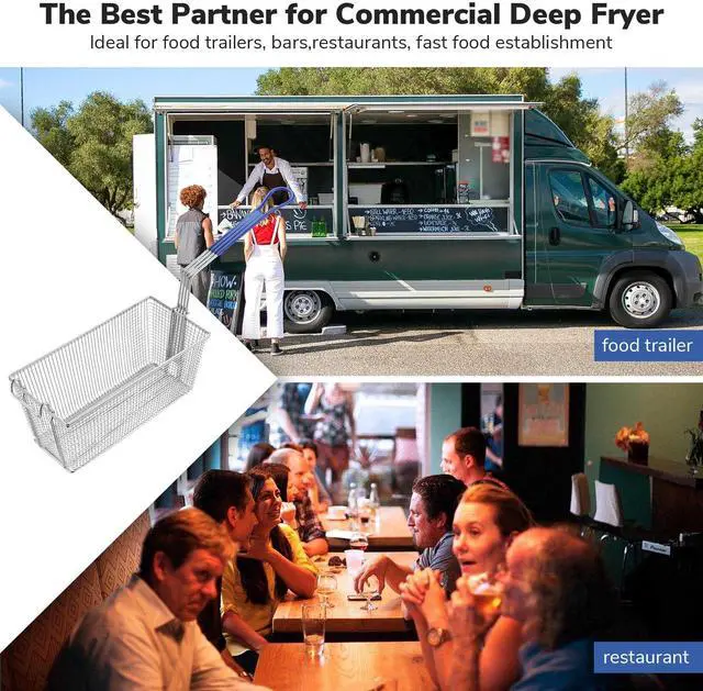 Alt view image 7 of 7 - WeChef 2Pcs Deep Fryer Baskets with Non-slip Handle 13" x 6 5/16" x 5 7/8" Nickel Plating Heavy Duty Construction Deep Fryer Basket for Commercial Restaurant Kitchen Blue