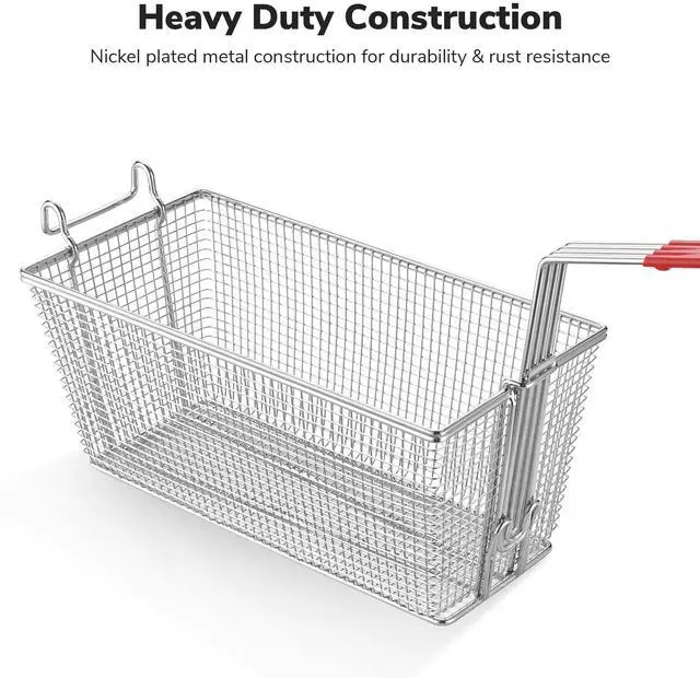 Alt view image 7 of 7 - WeChef 2Pcs Deep Fryer Baskets with non-slip Handle 13" x 6 5/16" x 5 7/8" Nickel Plating Heavy Duty Construction Fryer Basket for Commercial Restaurant Roadside Stall Red