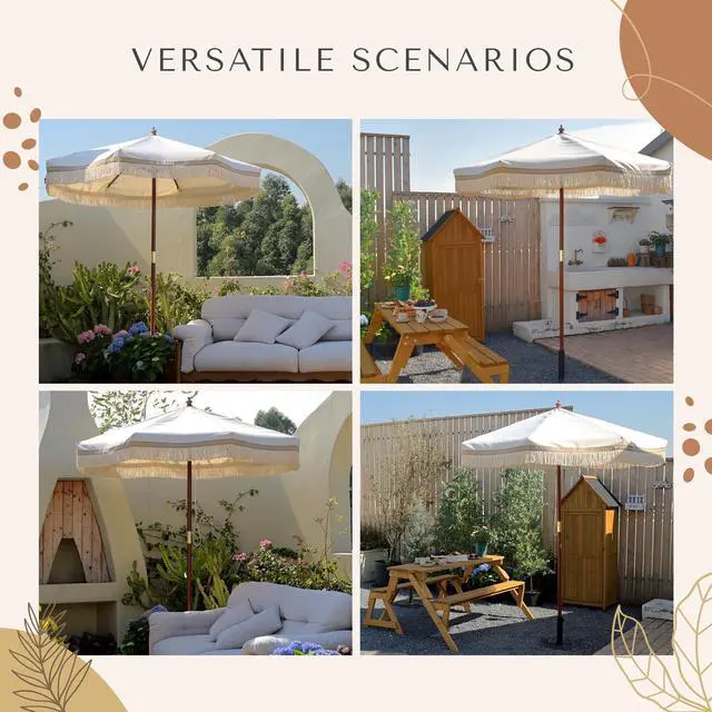 Alt view image 4 of 6 - LAGarden 7 Ft Fringe Umbrella Replacement Canopy Top Cover Boho Outdoor Garden,Beige with Tassels,BH7W-01PC