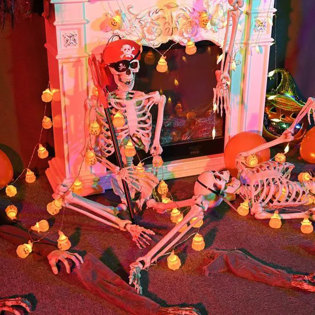 Alt view image 7 of 7 - Yescom 2PCS Pirate Life Size Skeleton Poseable Full Size Halloween Party Decoration Haunted House 2025