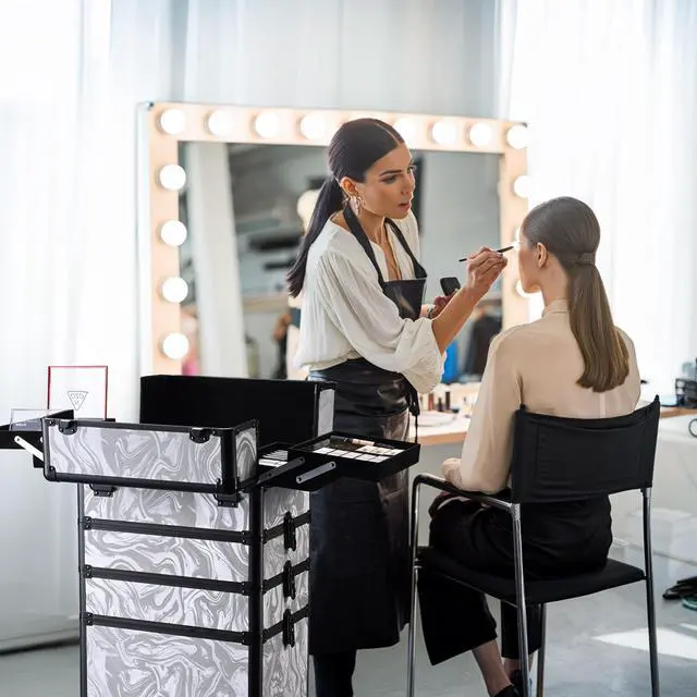 Alt view image 6 of 7 - Byootique Folding Manicure Nail Table w/ 4in1 Rolling Makeup Case CB Graystone