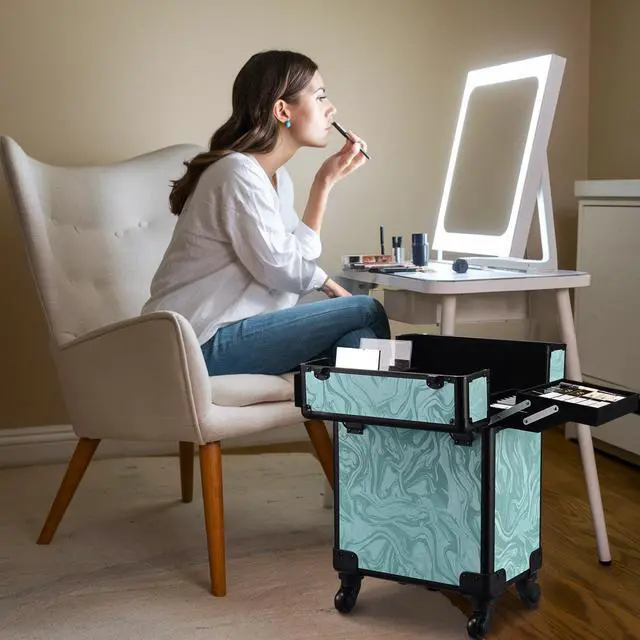 Alt view image 7 of 7 - Byootique Manicure Table Nail Desk & Rolling Makeup Train Case Kit CB Vitality