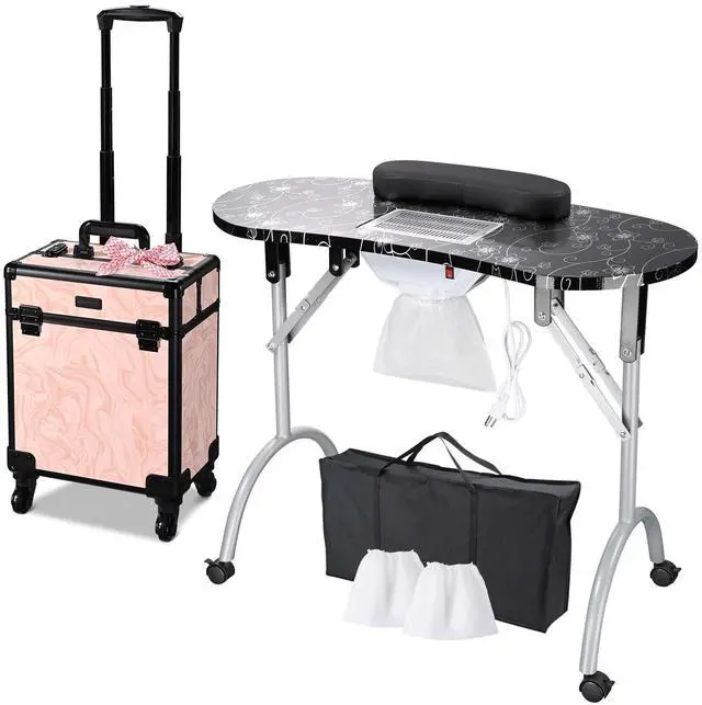 Main image of Byootique Manicure Table Nail Desk & Rolling Makeup Train Case Kit Salon CB Dusk