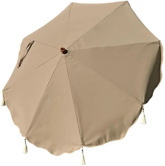 Main image of LAGarden 7 Ft Fringe Umbrella Replacement Canopy Top Cover Boho Outdoor UPF50+,Khaki with Fringe,BH7W-10