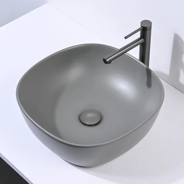 Alt view image 4 of 7 - Aquaterior Bathroom Countertop Ceramic Vessel Sink Single Handle Tall Faucet Kit