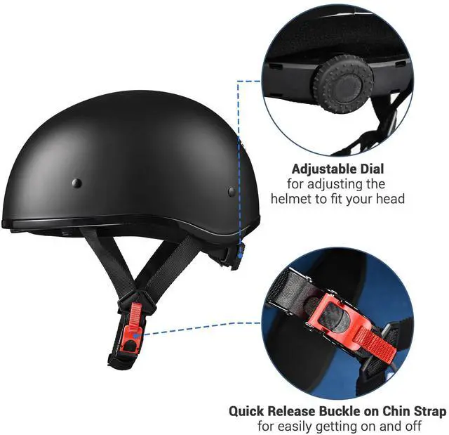Alt view image 5 of 7 - AHR Half Face Motorcycle Helmet Sun Visor DOT Approved Bike Chopper Matte Black