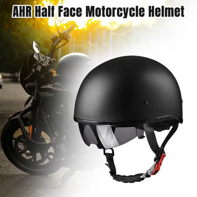 Alt view image 3 of 7 - AHR Half Face Motorcycle Helmet Sun Visor DOT Approved Bike Chopper Matte Black