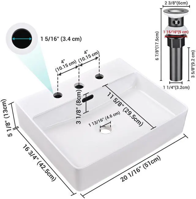 Alt view image 6 of 7 - Aquaterior 20" Rectangle Bathroom Vessel Sink White Ceramic Above Counter Basin