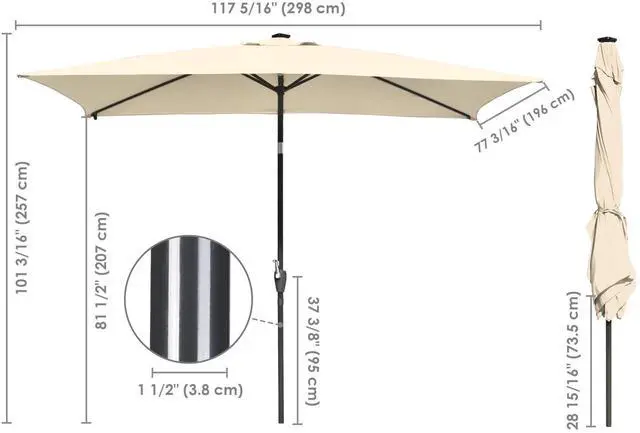 Alt view image 7 of 7 - 2Pcs 10x6.5' Rectangle Aluminum Solar Outdoor Crank Tilt Patio Umbrella w/ 20 LEDs Poolside Garden