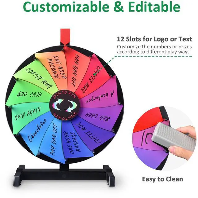 Alt view image 3 of 7 - WinSpin 18" Tabletop Color Prize Wheel 12 Slots Editable Fortune Spinning Wheel for Tradeshow Carnival Game Wheel, Pinwheel Series