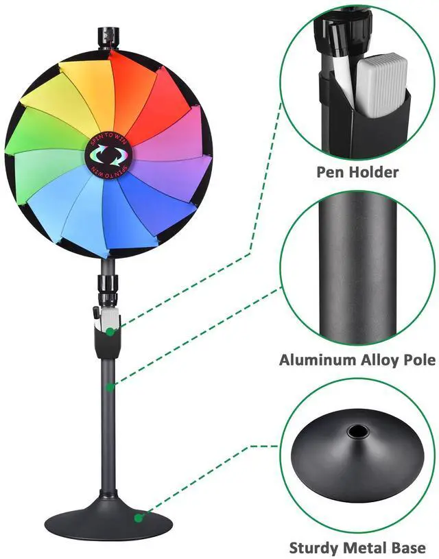 Alt view image 3 of 7 - WinSpin 24" Dual Use Prize Wheel Tabletop or Floor Stand Fortune Spinning Wheel for Tradeshow Carnival Game Wheel, Pinwheel Series