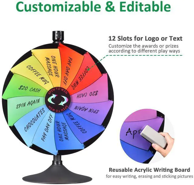 Alt view image 4 of 7 - WinSpin 24" Dual Use Prize Wheel Tabletop or Floor Stand Fortune Spinning Wheel for Tradeshow Carnival Game Wheel, Pinwheel Series