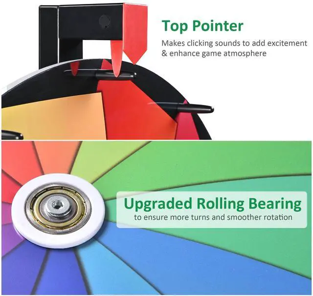 Alt view image 2 of 7 - WinSpin 24" Editable Color Prize Wheel Dry Erase Fortune Spin Game Carnival Tabletop Stand 12 Slots