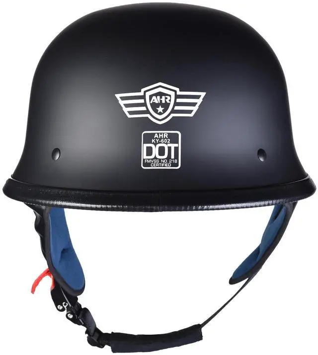 Alt view image 5 of 7 - AHR RUN-G DOT German Style Motorcycle Half Helmet Open Face Cruiser Chopper Biker Skull Cap Helmet Black XL