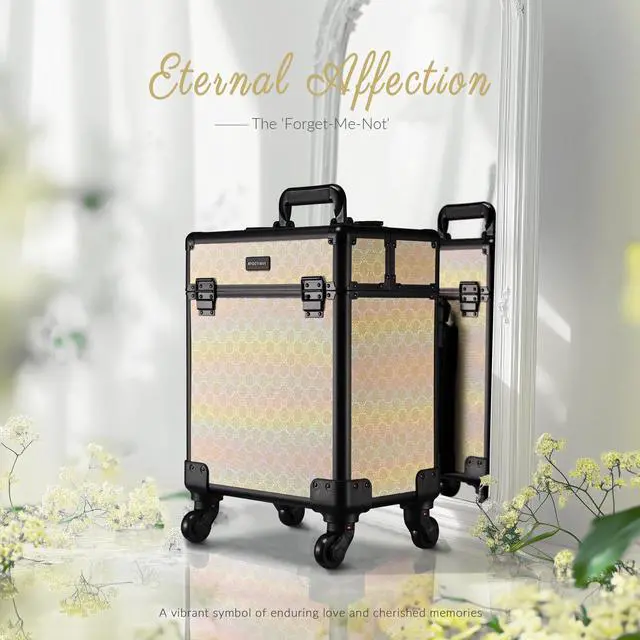Alt view image 2 of 7 - Byootique Rolling Makeup Train Case Cosmetic Trolley Organizer Grace ForgetMeNot