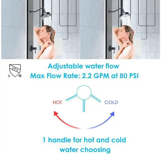 Alt view image 6 of 7 - 8" Wall Mounted Rain Shower Head Rainfall Faucet Bathroom Lavatory Home CUPC ORB