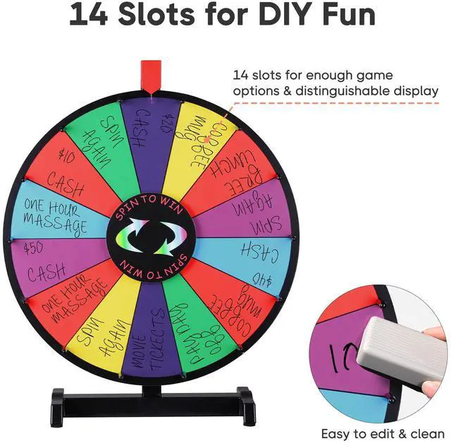 Alt view image 3 of 7 - WinSpin 18" Tabletop Dry Erase Color Prize Wheel Fortune Design Carnival Spinning Game
