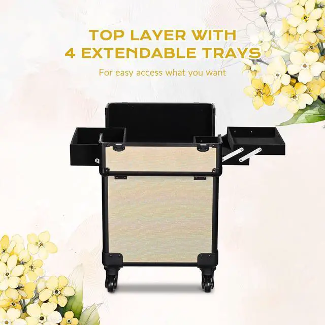Alt view image 7 of 7 - Byootique Rolling Makeup Train Case Cosmetic Trolley Organizer Grace ForgetMeNot