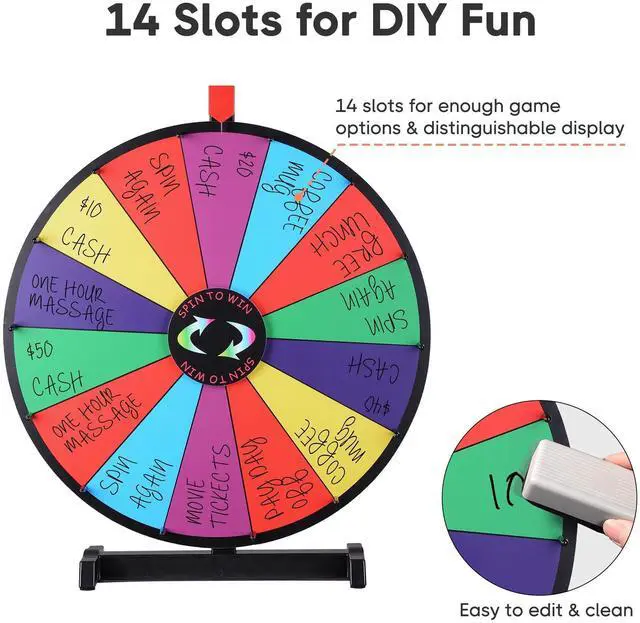 Alt view image 5 of 7 - WinSpin Upgraded Editable 24" Color Prize Wheel Fortune Tabletop Spinning Game