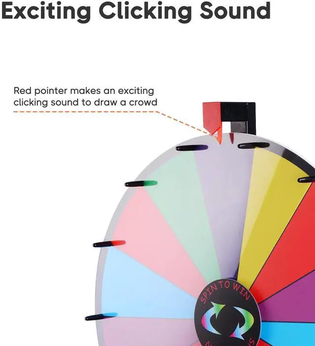 Alt view image 6 of 7 - WinSpin Upgraded Editable 24" Color Prize Wheel Fortune Tabletop Spinning Game