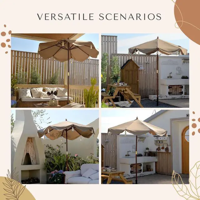 Alt view image 4 of 6 - LAGarden 7 Ft Fringe Umbrella Replacement Canopy Top Cover Boho Outdoor UPF50+,Khaki with Fringe,BH7W-10