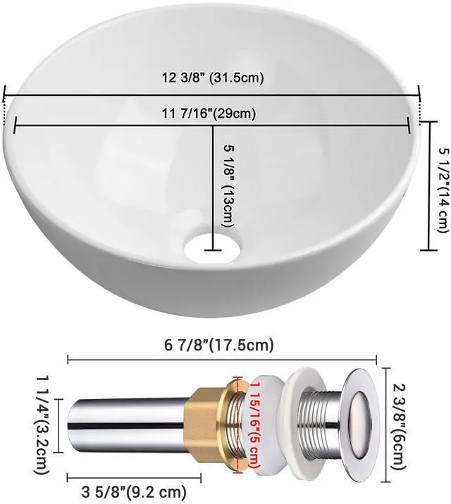 Alt view image 6 of 7 - Aquaterior 12" Bathroom Vessel Sink Round Bowl Pop Up Drain Countertop 2 Pack