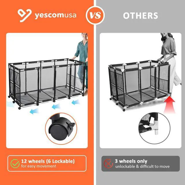 Alt view image 4 of 7 - Yescom Metal Frame Extra Large 12 Wheels Rolling Mesh Pool Storage Bin 65"x 30"x 33" Pool Toy Floats Storage Organizer for Public Pools, Poolside Parties, XXX-Large, Black