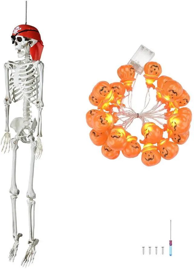 Alt view image 2 of 5 - Yescom Pirate Life Size Skeleton Poseable with Halloween Lights, Full Size Skeleton Human 5.4 Ft for Party Decorations Patio Garden Haunted House Props 2025