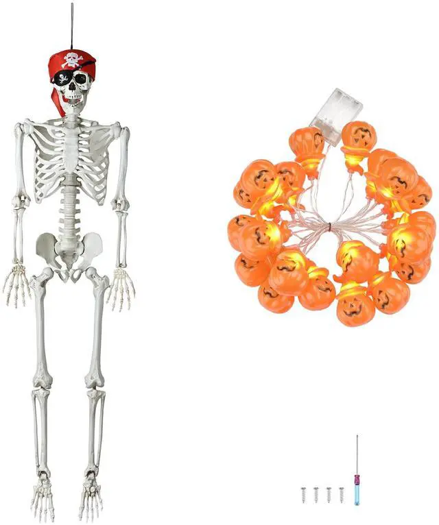 Alt view image 5 of 5 - Yescom Pirate Life Size Skeleton Poseable with Halloween Lights, Full Size Skeleton Human 5.4 Ft for Party Decorations Patio Garden Haunted House Props 2025