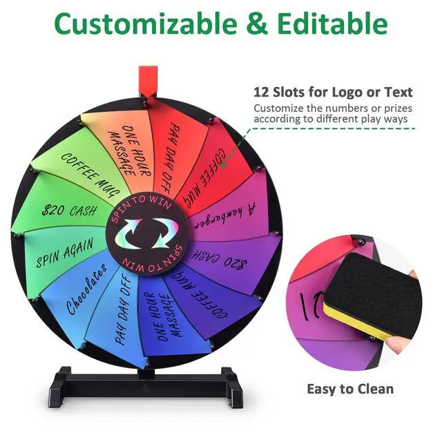 Alt view image 3 of 7 - WinSpin 15" Tabletop Color Prize Wheel 12 Slots Editable Fortune Spinning Wheel for Tradeshow Carnival Game Wheel, Pinwheel Series