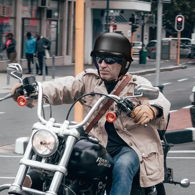 Alt view image 7 of 7 - AHR RUN-G DOT German Style Motorcycle Half Helmet Open Face Cruiser Chopper Biker Skull Cap Helmet Black XL