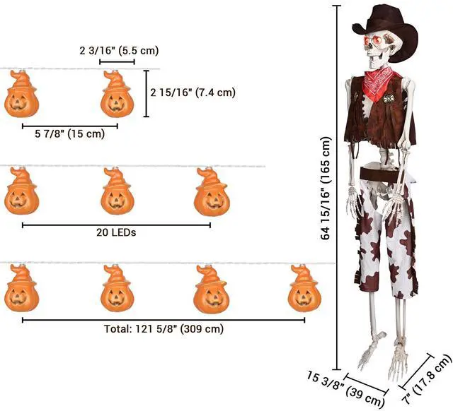 Alt view image 5 of 5 - Yescom Life Size Skeleton Poseable with Halloween Lights, Full Size Western Cowboy Skeleton with Glowing Eyes 5.4 Ft for Halloween Party Decorations Haunted House Props 2025